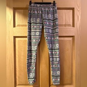 No Boundaries Penguin Patterned Leggings - Gray, Pink, White